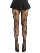 Leg Avenue Star Net Tights — One Size, Black (93% Nylon, 7% Spandex) - LA-9916BKOS
