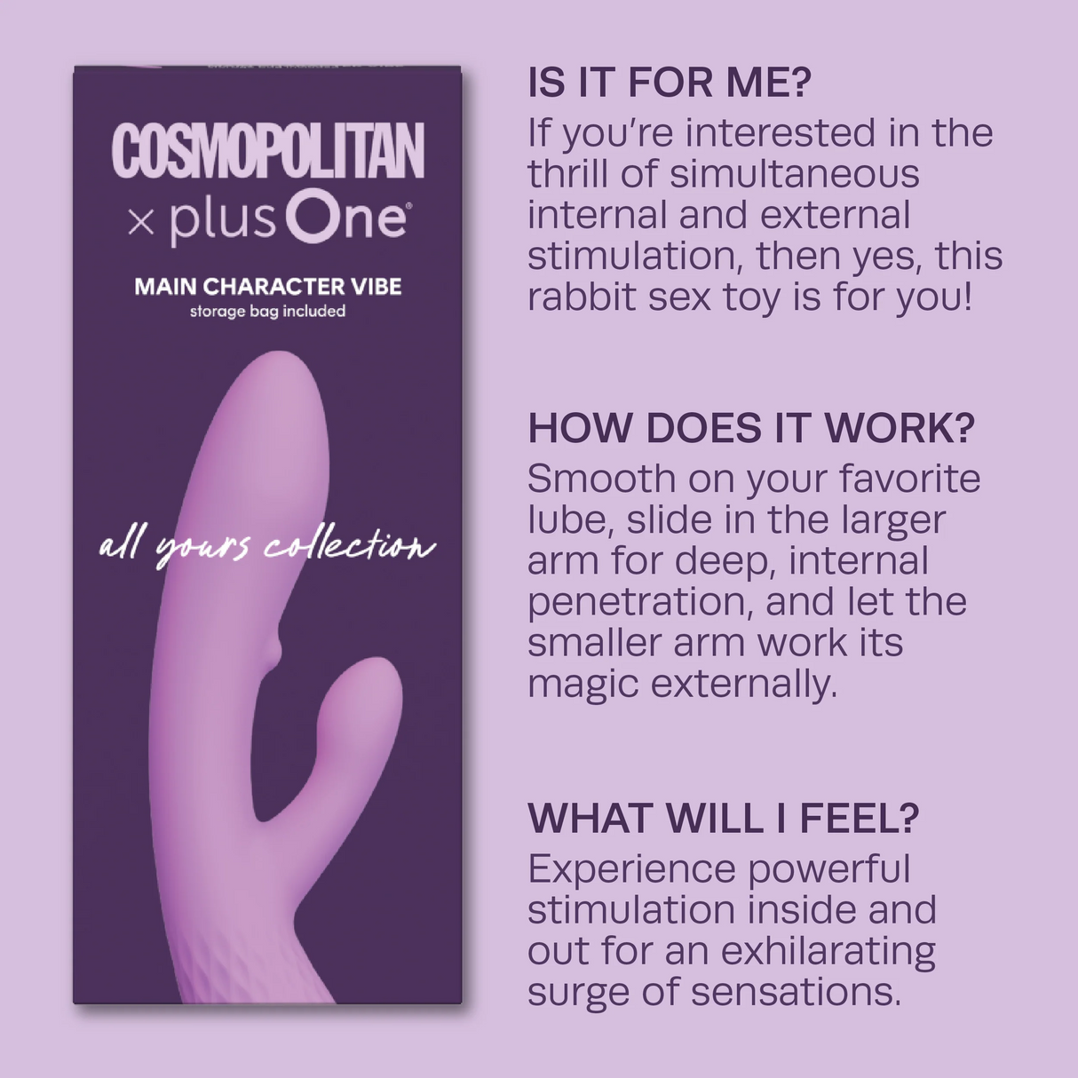 plusOne Main Character Vibe — Cosmo Dual-Motor Silicone Rabbit Vibrator - PO6893