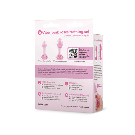b-Vibe Pink Roses Glass Butt Plug Training Set — 2-Pack - BV2976