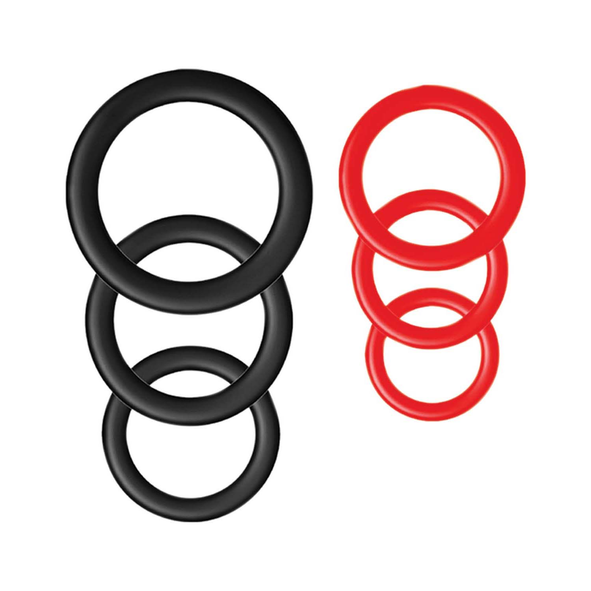 Nasstoys Silicone Ring Pack — 6 Stretch Cock Rings, Red & Black - NW3349