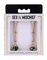 Sportsheets Indica Nipple Clips — Adjustable Tension, Green Gem - SS10218
