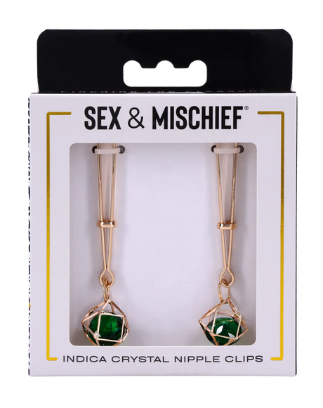 Sportsheets Indica Nipple Clips — Adjustable Tension, Green Gem - SS10218