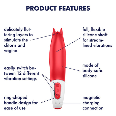 Satisfyer Power Flower Red Clitoral Vibrator — Silicone, 12 Modes - SAT-POWERFLWR