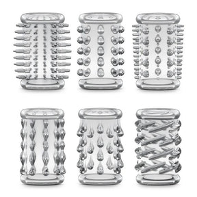 Blush Stay Hard Cock Sleeve Kit — 6 Clear Textured Sleeves - BL-60612