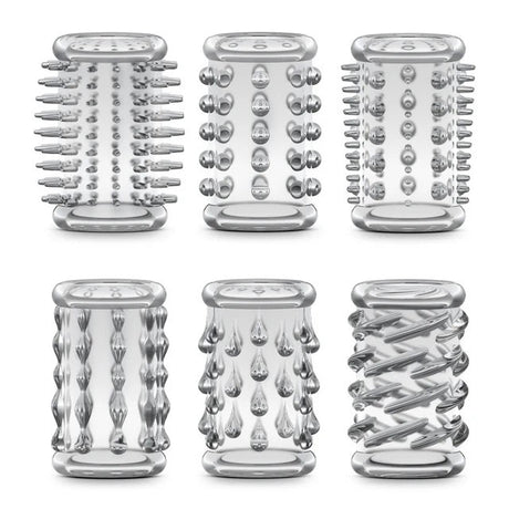 Blush Stay Hard Cock Sleeve Kit — 6 Clear Textured Sleeves - BL-60612