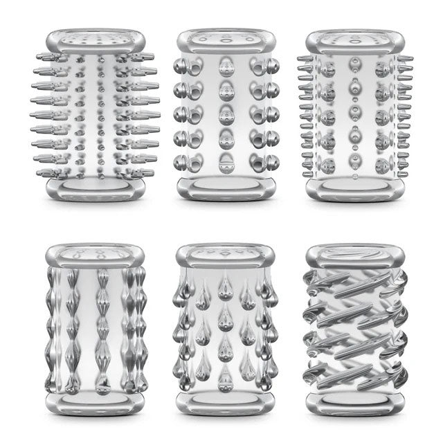Blush Stay Hard Cock Sleeve Kit — 6 Clear Textured Sleeves - BL-60612