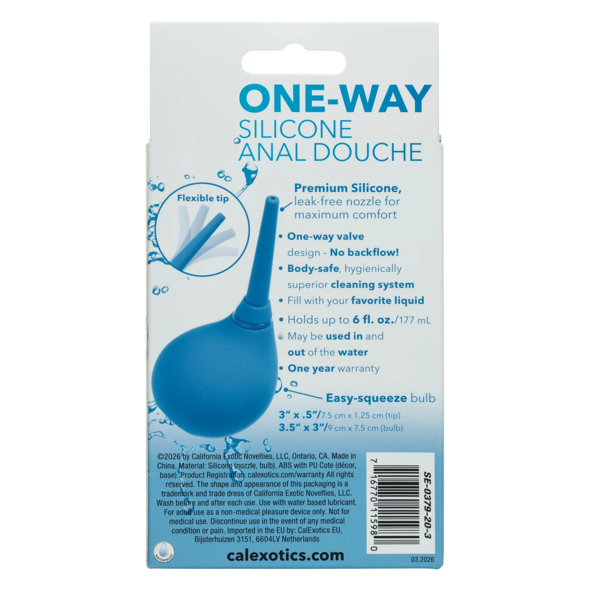 CalExotics One-Way Silicone Anal Douche — 6 fl. oz., Blue - SE0379203