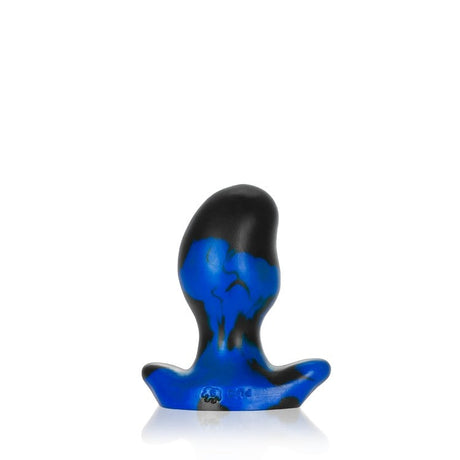 OXBALLS ERGO Small Pure Platinum Silicone Buttplug — Black/Police Blue Swirl - OX7885