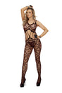 Elegant Moments Heart Net Bodystocking with Open Crotch — Black (One Size) — image 1