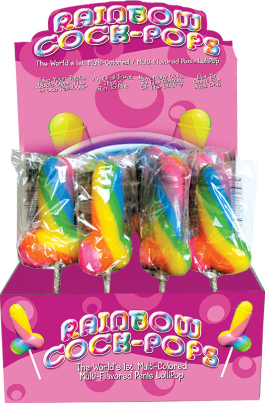 Hott Products Rainbow Cock-Pop Penis-Shaped Lollipops — 12-Pack Display - HTP2161-D