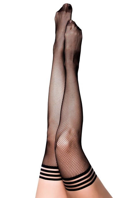 Kix'ies Sam Fishnet Thigh Highs — Size A (Black) - KX-1310A-BLK-A