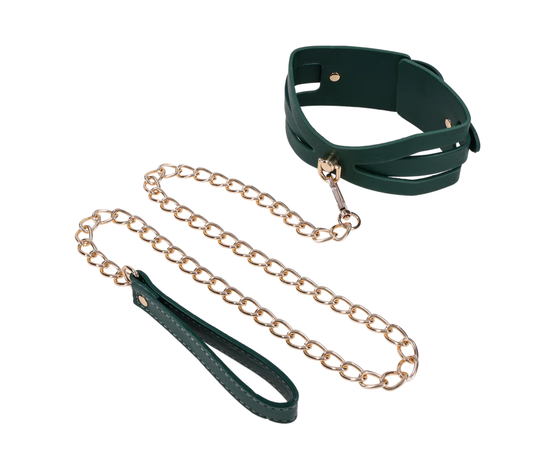 Sportsheets Indica Cutout Collar and Leash — Emerald, Adjustable Fit - SS10216