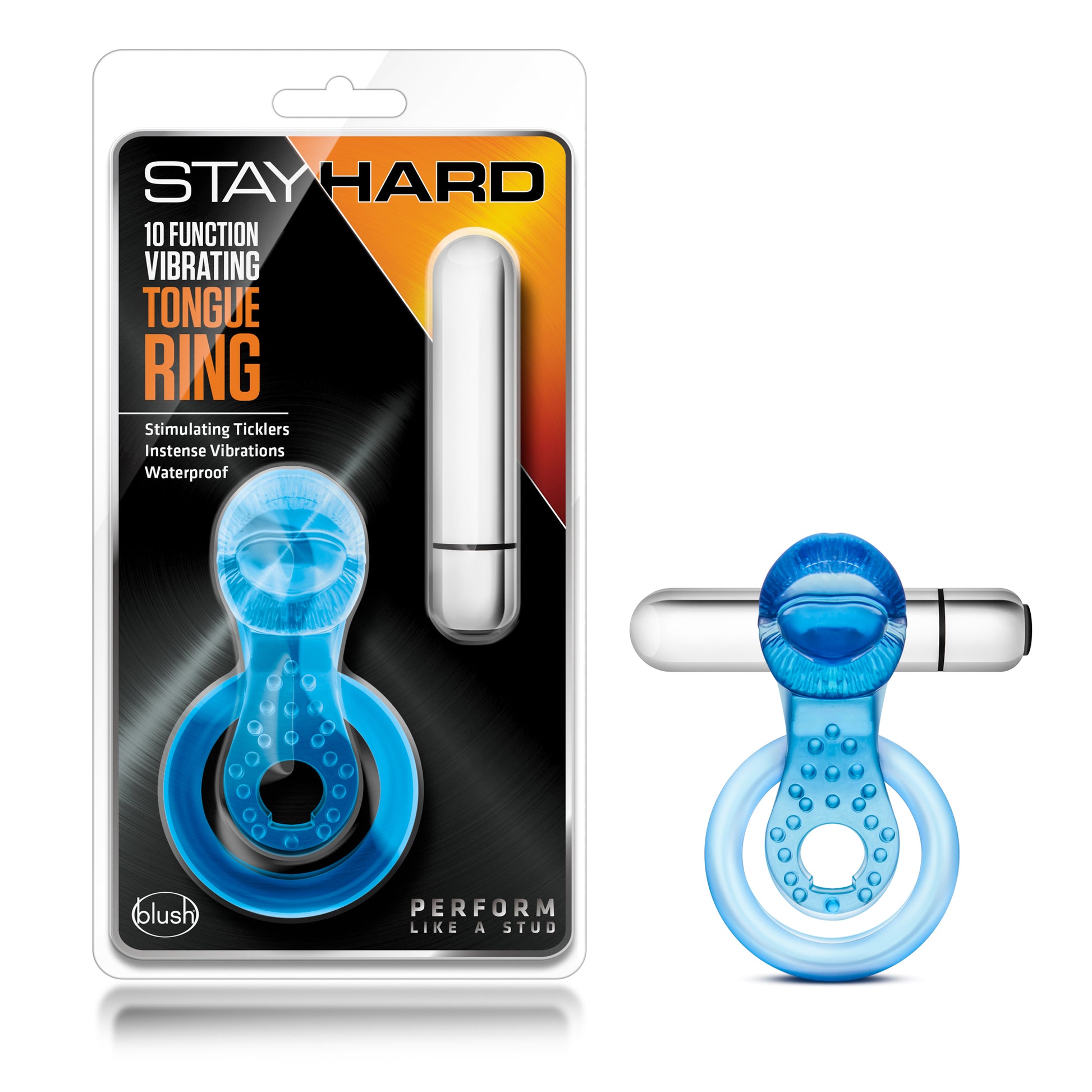 Stay Hard 10 Function Vibrating Tongue Ring - Blue by Blush