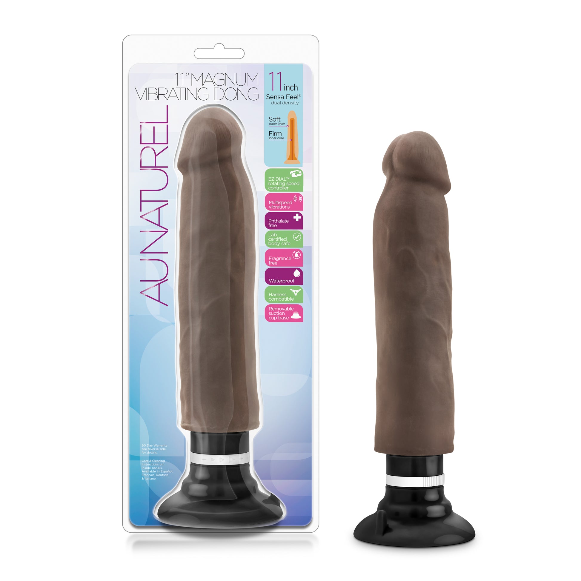Au Naturel - 11 Inch Sensa Feel Magnum Vibrating Dong - Chocolate by Blush