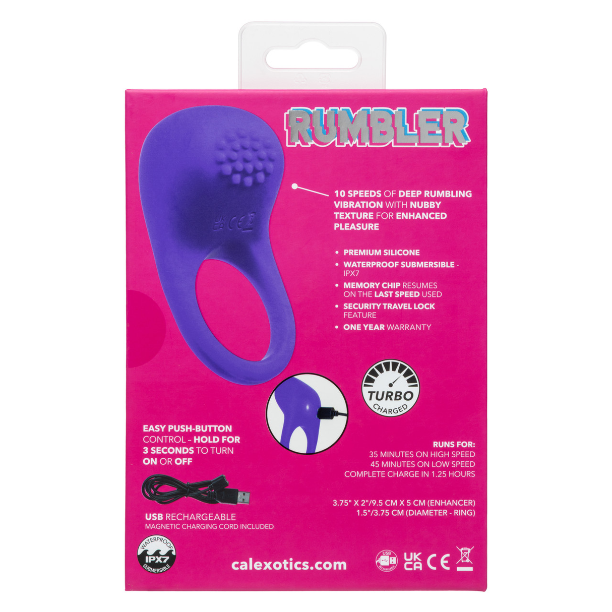 CalExotics Rumbler Rumble Ring — Rechargeable Purple Cock Ring (3.75 x 2 in) - SE4376003
