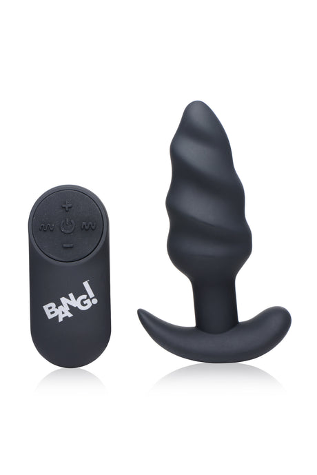 XR Brands 21‑Function Silicone Swirl Anal Plug with Remote — Black - BNG-AG564-BLK