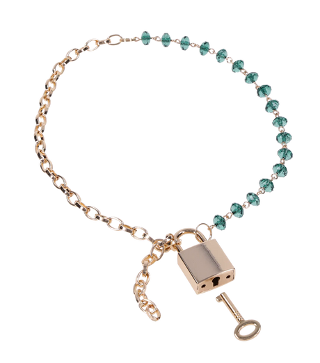 Sportsheets Indica Crystal Day Collar — Green Gems & Gold Chain, Adjustable 9 to 20 in - SS10222