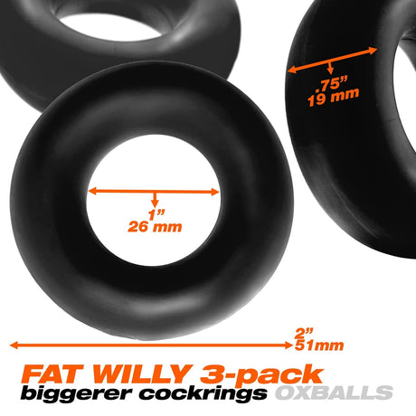 OXBALLS Fat Willy 3-Pack Jumbo Cock Rings — Black - OX-3065-BLK