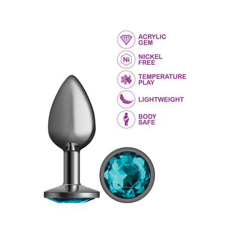 Teal Round Gem Gunmetal Metal Plug - Lg