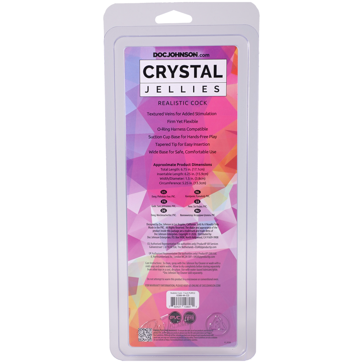 Doc Johnson Crystal Jellies Realistic Dildo — 6.75 in, Purple - DJ0288-44-CD