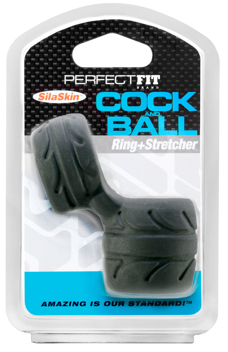 Perfect Fit Silaskin Cock & Ball Ring and Stretcher - Black - PF-CR12B