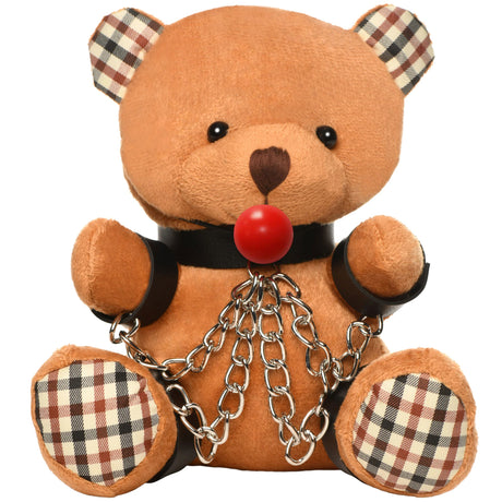 XR Brands Gagged Teddy Bear Plush with Collar & Cuffs, 8.6 in - MS-AH215