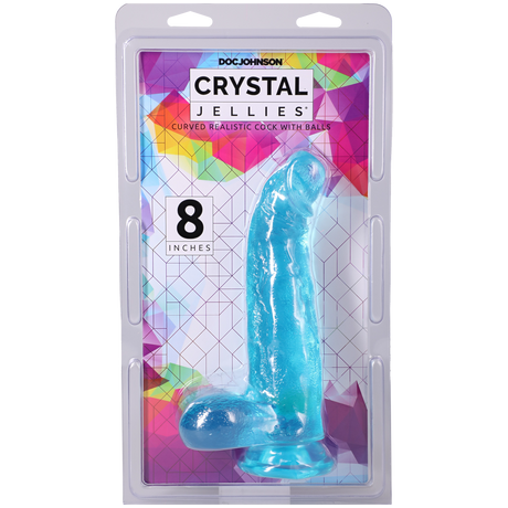 Doc Johnson Crystal Jellies Curved Realistic Dildo with Balls — 8 in Teal - DJ0288-41-CD