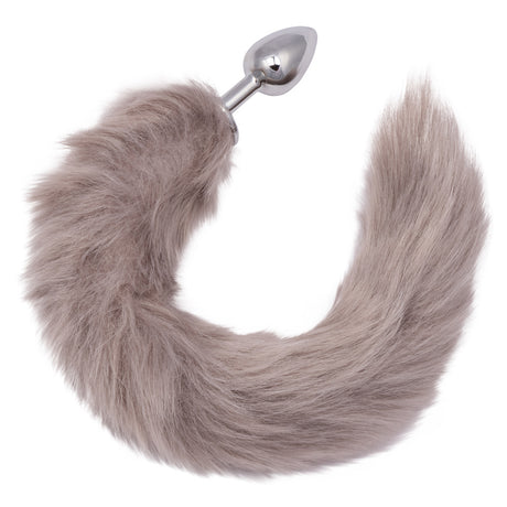 CalExotics Running Wild Tail Anal Plug — Grey Chrome-Plated Aluminum with Synthetic Fur Tail - SE2654143