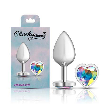 Clear Iridescent Heart Gem Silver Metal Plug - Md