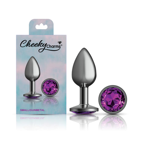 Purple Round Gem Gunmetal Metal Plug - Sm