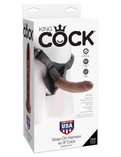 King Cock Strap on Harness With 8 Inch Cock - Brown by Pipedream