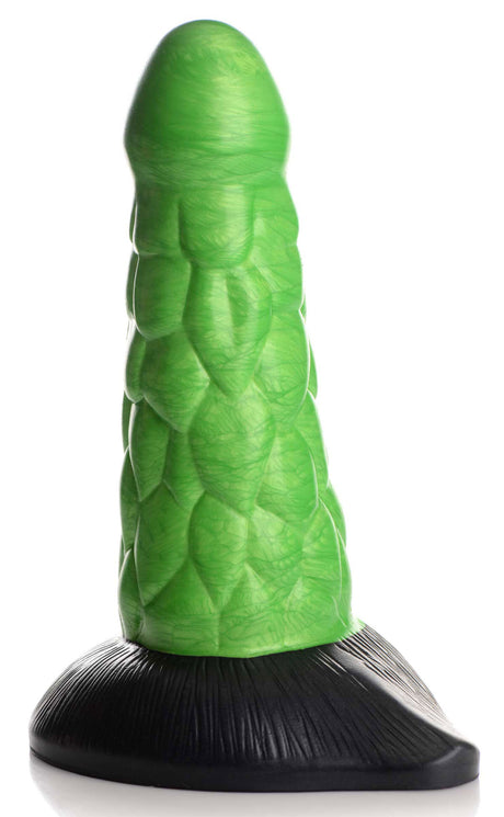 XR Brands Thick Scaly Silicone Dildo — Green, 7.5" - CC-AG872-GRN