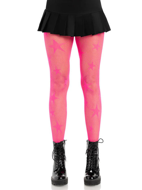 Leg Avenue Star Net Tights — Neon Pink (One Size) - LA-9916NPKOS