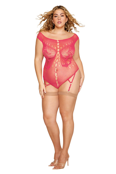 Dreamgirl Garter Teddy — Queen Size, Watermelon - DG-13413XWATQ