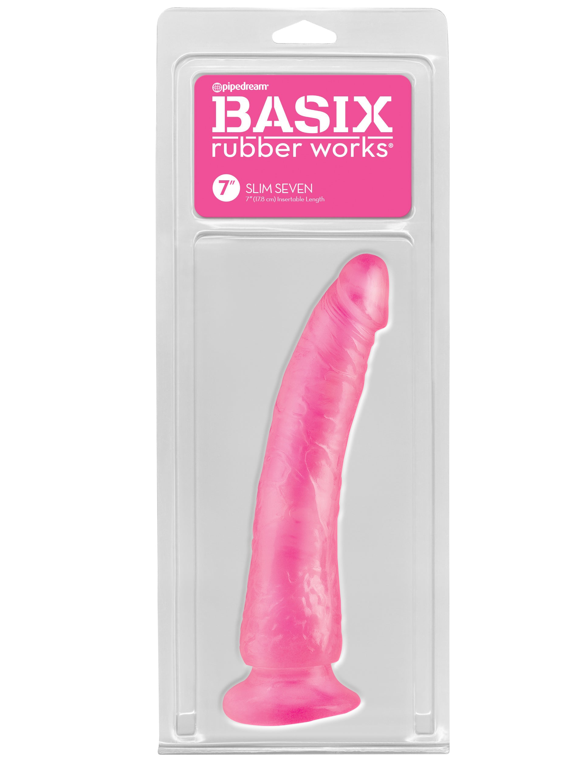 Basix Rubber Works - Slim 7 Inch With Suction Cup - Pink by Pipedream