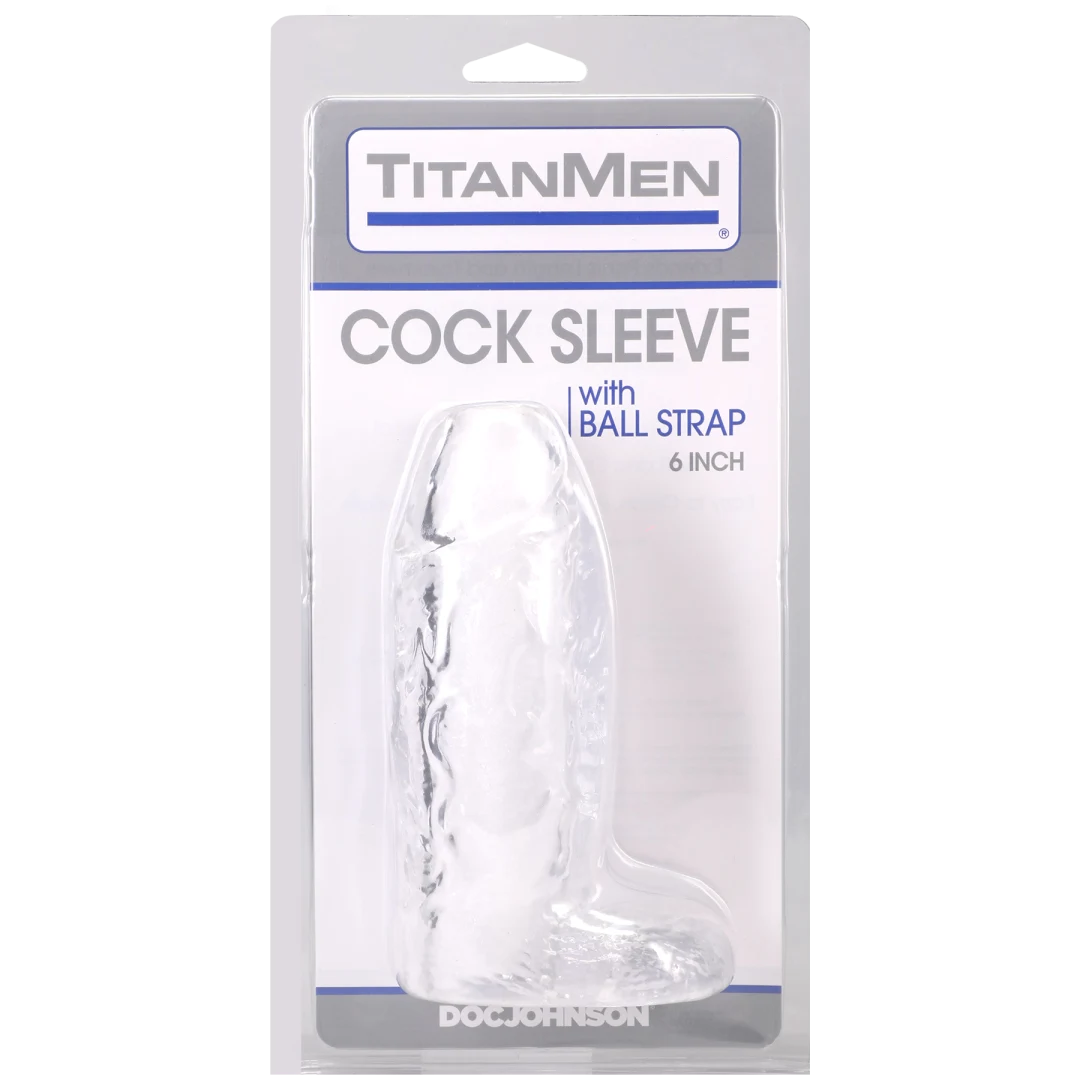 Doc Johnson Titanmen Cock Sleeve with Ball Strap — 6 Inch Clear - DJ3400-27-CD