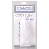 Doc Johnson Titanmen Cock Sleeve with Ball Strap — 6 Inch Clear - DJ3400-27-CD