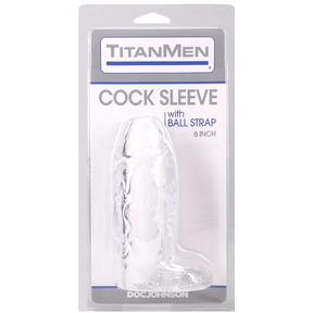 Doc Johnson Titanmen Cock Sleeve with Ball Strap — 6 Inch Clear - DJ3400-27-CD