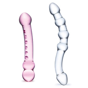 Electric Novelties Glas 2-Piece Double-Ended Glass Dildo Set — Pink & Clear - GLAS-SET-01