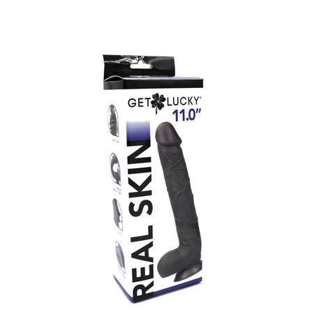 Viben Get Lucky Real Skin 11-inch Dual-Layer Dildo, Dark Brown - VB-GL-3229