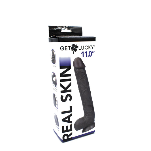 Viben Get Lucky Real Skin 11-inch Dual-Layer Dildo, Dark Brown - VB-GL-3229