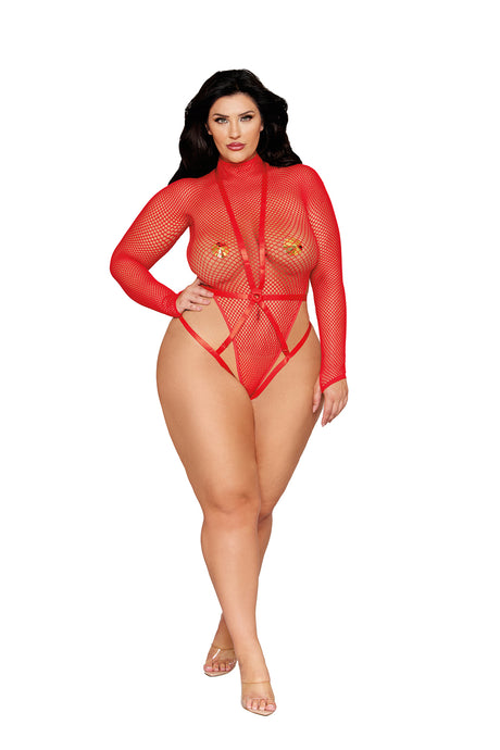 Dreamgirl Teddy & Harness — Queen Size, Poinsettia - DG-13680XRDQS