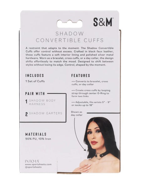 Sportsheets Shadow Convertible Cuffs — Black Faux Leather - SS10302