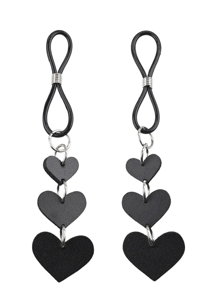 Sportsheets Heart Nipple Ties — Black, 3 Faux Leather Hearts - SS09857
