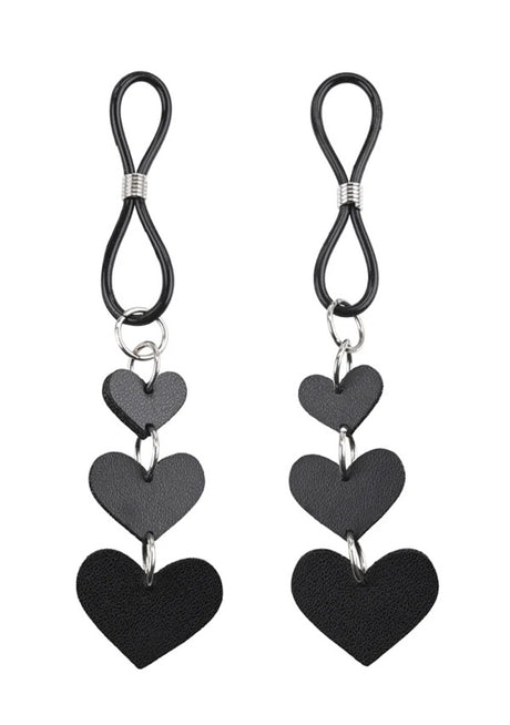 Sportsheets Heart Nipple Ties — Black, 3 Faux Leather Hearts - SS09857