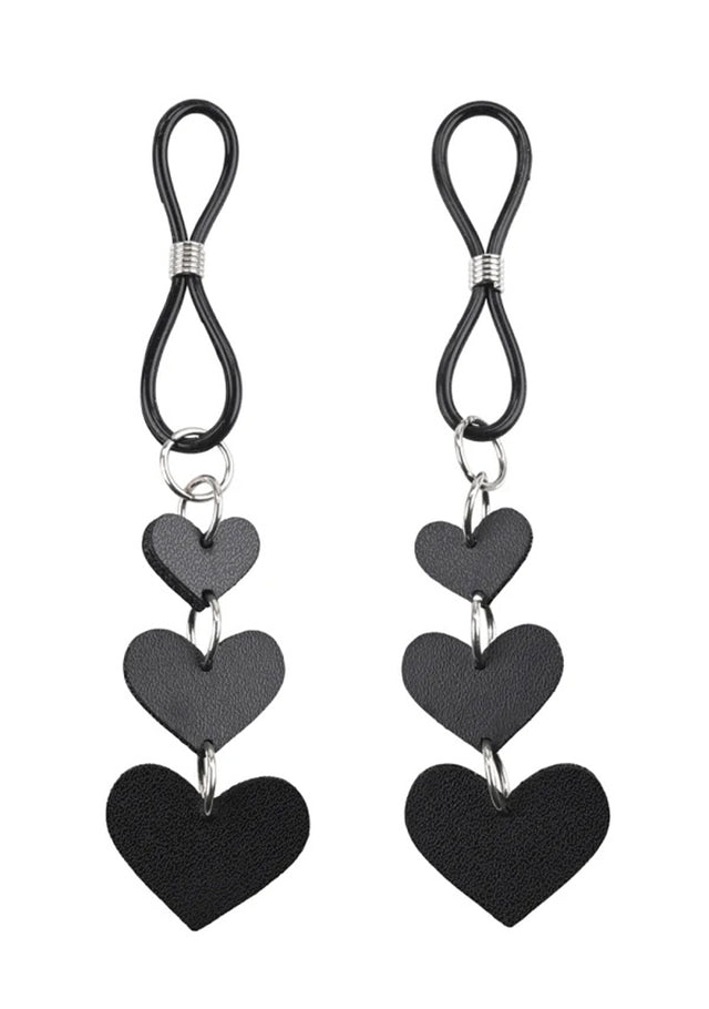 Sportsheets Heart Nipple Ties — Black, 3 Faux Leather Hearts - SS09857