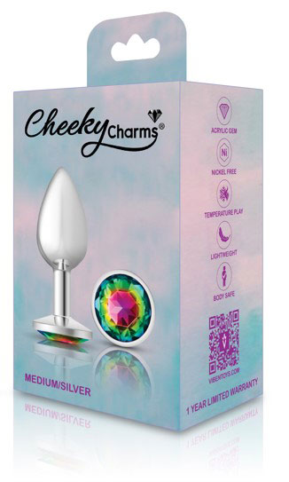 Rainbow Round Gem Silver Metal Plug - Md