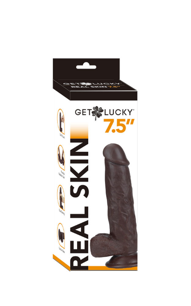 Get Lucky Real Skin 7.5" Dual Layer Dildo Dark Brown