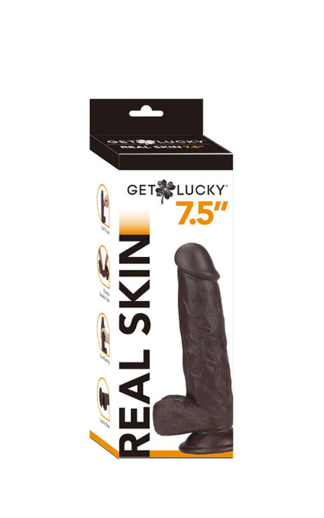 Get Lucky Real Skin 7.5" Dual Layer Dildo Dark Brown