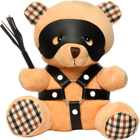 XR Brands Bondage Teddy Bear Plush with Harness, Mask & Mini Flogger — 8.5 in - MS-AH217